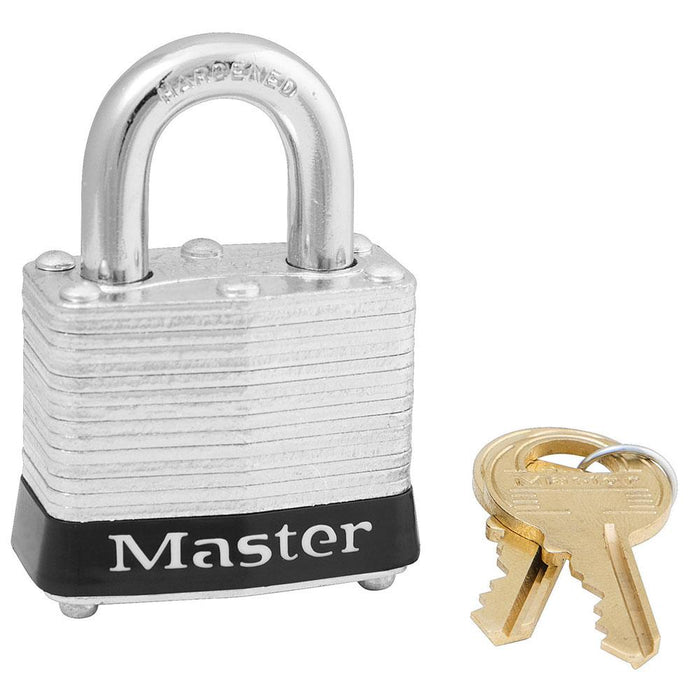 Master Lock 3 Laminated Steel Padlock 1-9/16in (40mm) Wide-Keyed-Master Lock-Black-Keyed Alike-3KABLK-MasterLocks.com