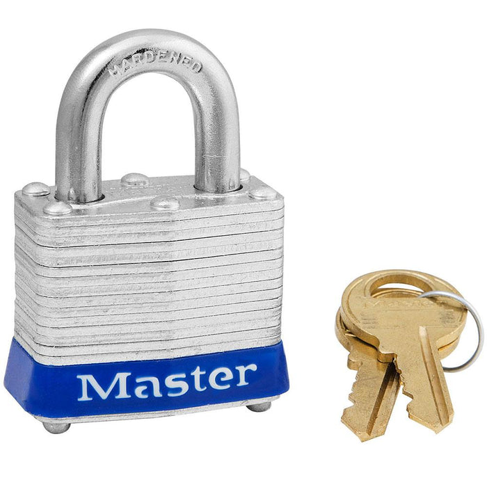 Master Lock 3 Laminated Steel Padlock 1-9/16in (40mm) Wide-Keyed-Master Lock-Blue-Keyed Alike-3KABLU-MasterLocks.com