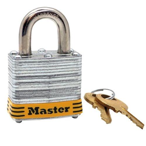 Master Lock 3 Laminated Steel Padlock 1-9/16in (40mm) Wide-Keyed-Master Lock-Yellow-Keyed Alike-3KAYLW-MasterLocks.com