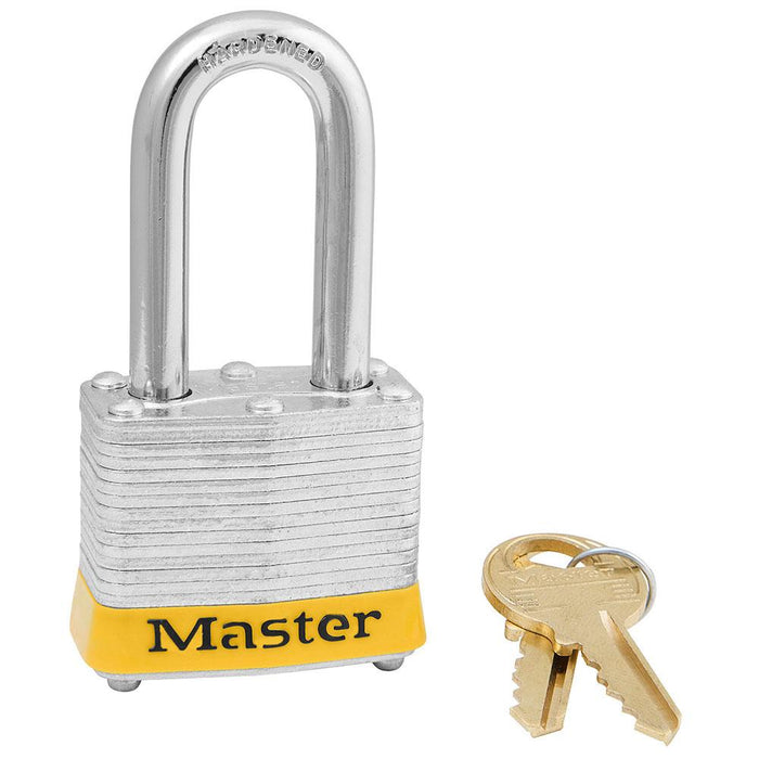 Master Lock 3 Laminated Steel Padlock 1-9/16in (40mm) Wide-Keyed-Master Lock-Yellow-Keyed Alike-3KALFYLW-MasterLocks.com