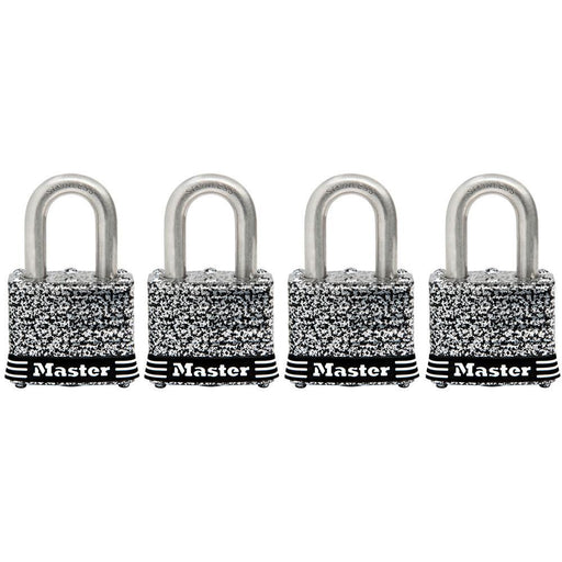 Master Lock 3SSQ Laminated Stainless Steel Padlock; 4 Pack 1-9/16in (40mm) Wide-Keyed-HodgeProducts.com