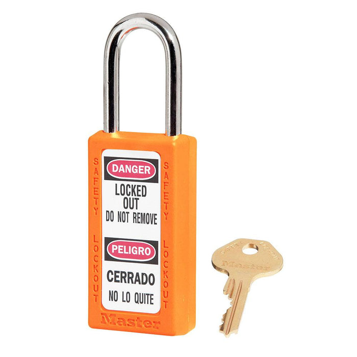 Master Lock 411 Zenex™ Thermoplastic Safety Padlock, 1-1/2in (38mm) Wide with 1-1/2in (38mm) Tall Shackle-Keyed-Master Lock-Orange-Keyed Alike-411KAORJ-MasterLocks.com