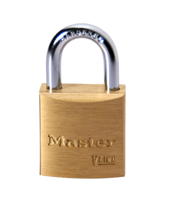 Master Lock 4120 V-Line Brass Padlock 3/4in (19mm) Wide-Keyed-HodgeProducts.com