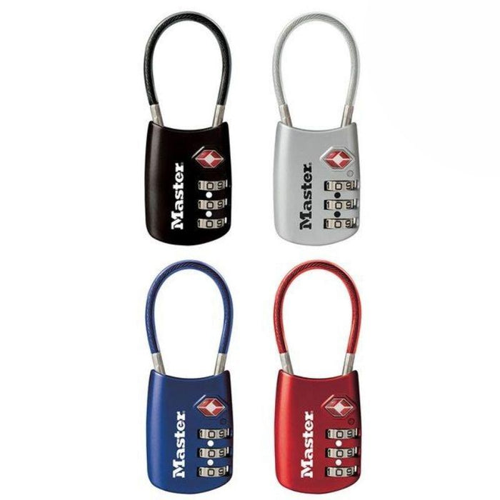 Master Lock 4688D Set Your Own Combination TSA-Accepted Luggage Lock with Flexible Shackle; Assorted Colors 1-3/16in (30mm) Wide (Pack of 4)