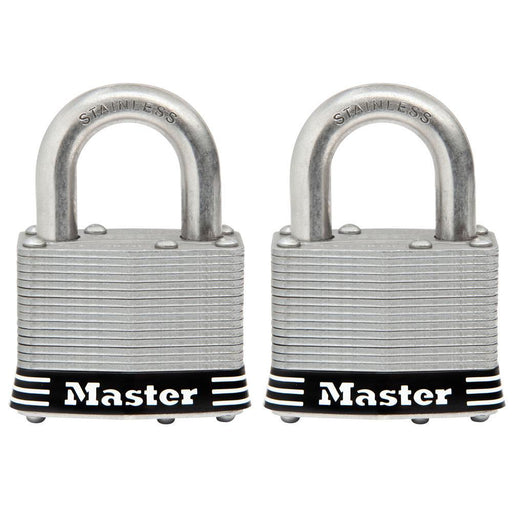 Master Lock 5SST Laminated Stainless Steel Padlock; 2 Pack 2in (51mm) Wide-Keyed-HodgeProducts.com