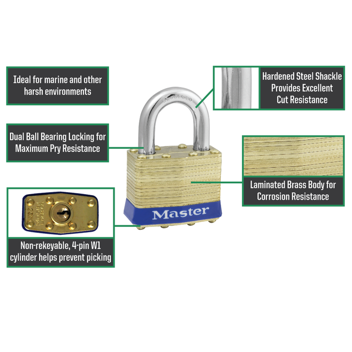 Master Lock 2B Laminated Brass Padlock with Brass Shackle  1-3/4in (44mm) wide