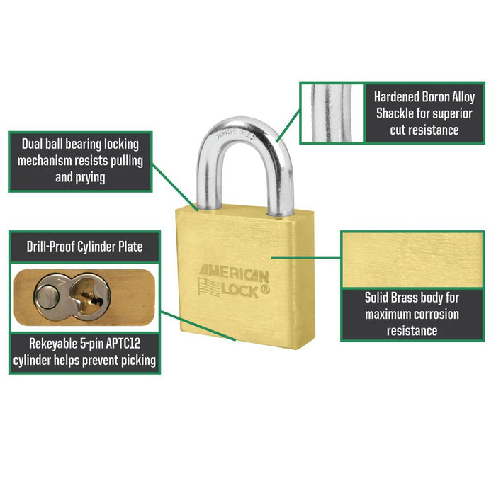 American Lock A5570 Solid Brass Padlock 2in (51mm) Wide-Keyed-HodgeProducts.com