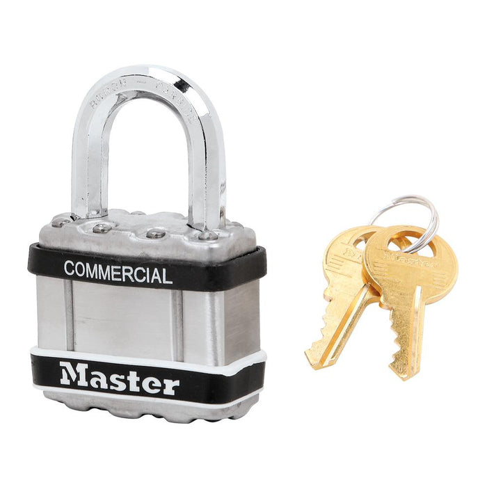 Master Lock M1 Commercial Magnum Laminated Steel Padlock with Stainless Steel Body Cover 1-3/4in (44mm) Wide-Keyed-HodgeProducts.com