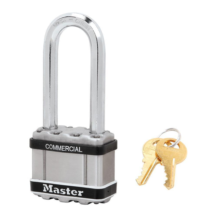 Master Lock M5 Commercial Magnum Laminated Steel Padlock with Stainless Steel Body Cover 2in (51mm) Wide-Keyed-HodgeProducts.com