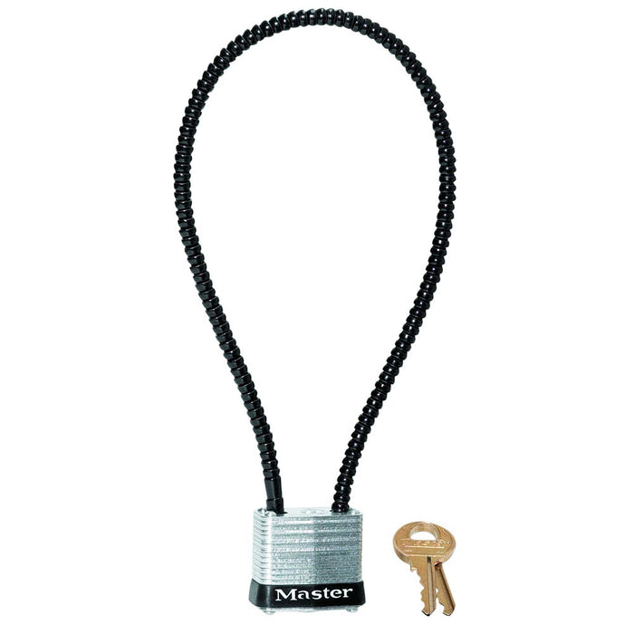 Master Lock 107DSPT 14in (35cm) Long x .22in Diameter (5.6mm) Braided Steel Cable Gun Lock with 1-1/8in (29 mm) Wide Laminated Steel Padlock; Keyed Different-Keyed-HodgeProducts.com