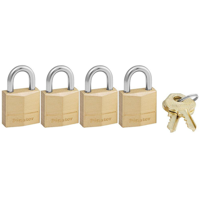 Master Lock 120Q Solid Brass Body Padlock, 4 Pack 3/4in (19mm) Wide-Keyed-HodgeProducts.com