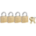 Master Lock 120Q Solid Brass Body Padlock, 4 Pack 3/4in (19mm) Wide-Keyed-HodgeProducts.com