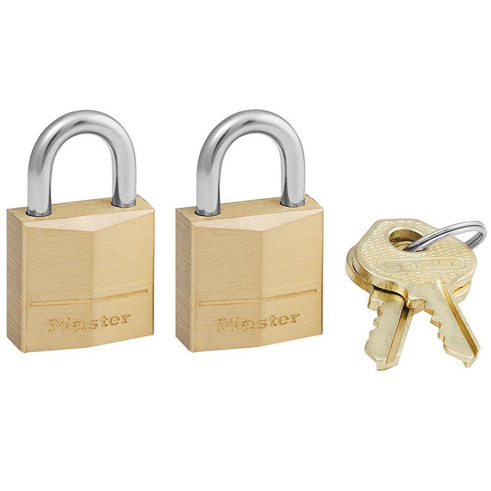 Master Lock 120T Solid Brass Body Padlock, 2 Pack 3/4in (19mm) Wide-Keyed-HodgeProducts.com