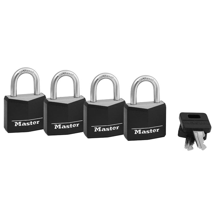 Master Lock 131Q Covered Solid Body Padlock; 4 Pack 1-3/16in (30mm) Wide-Keyed-HodgeProducts.com