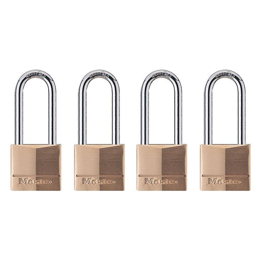 Master Lock 140Q 1-9/16in (40mm) Wide Solid Brass Body Padlock with 2in (51mm) Shackle; 4 Pack-Keyed-HodgeProducts.com