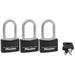 Master Lock 141TRI 1-9/16in (40mm) Wide Covered Solid Body Padlock with 1-1/2in (38mm) Shackle; 3 Pack-Keyed-HodgeProducts.com