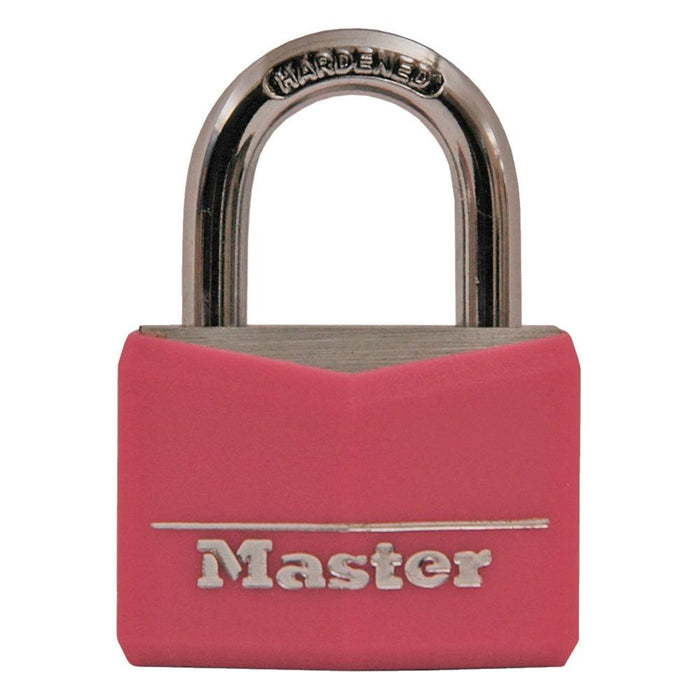 Master Lock 146D Covered Solid Body Padlock; Pink 1-9/16in (40mm) Wide-Keyed-HodgeProducts.com