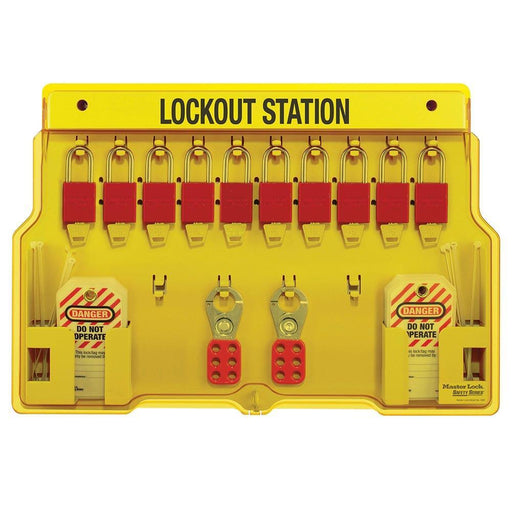 Master Lock 1483BP1106 10-Lock Padlock Station, Anodized Aluminum Padlocks-Keyed-HodgeProducts.com