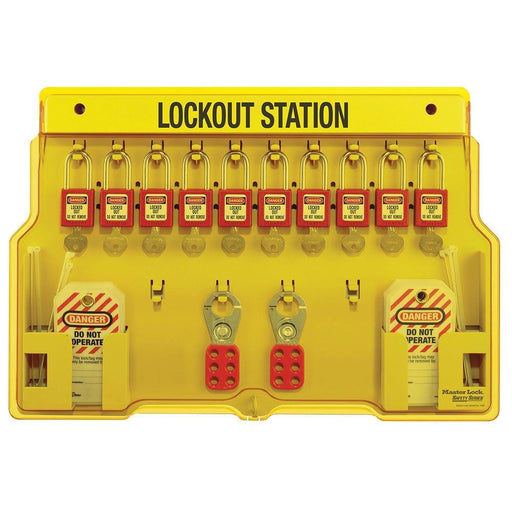 Master Lock 1483BP410 10-Lock Padlock Station, Zenex™ Thermoplastic Padlocks-Keyed-HodgeProducts.com