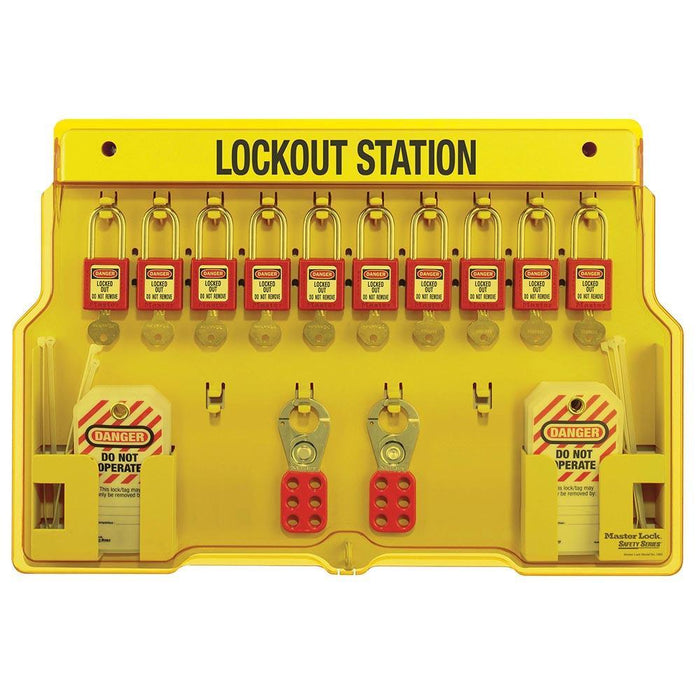 Master Lock 1483BP410 10-Lock Padlock Station, Zenex™ Thermoplastic Padlocks-Keyed-HodgeProducts.com