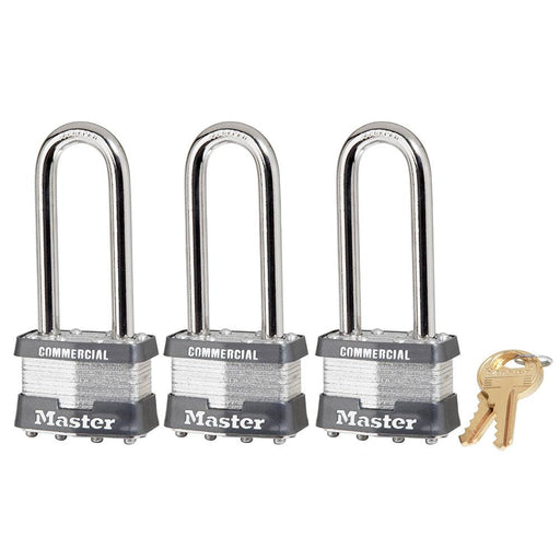 Master Lock 1TRILJCOM 1-3/4in (44mm) Wide Laminated Steel Padlock with 2-1/2in (64mm) Shackle, 3-Pack-Keyed-HodgeProducts.com