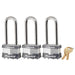 Master Lock 1TRILJCOM 1-3/4in (44mm) Wide Laminated Steel Padlock with 2-1/2in (64mm) Shackle, 3-Pack-Keyed-HodgeProducts.com