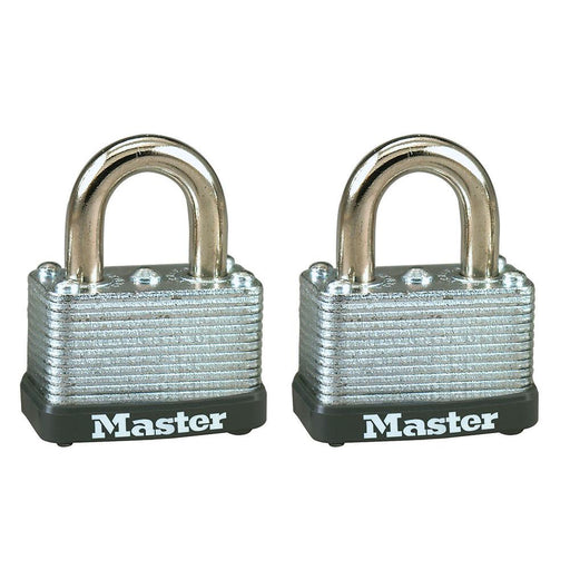 Master Lock 22T Laminated Steel Warded Padlock; 2 Pack 1-1/2in (38mm) Wide-Keyed-HodgeProducts.com