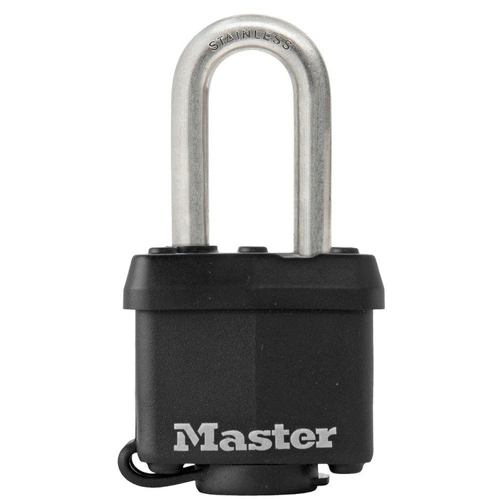 Master Lock 311SSKAD 1-9/16in (40mm) Wide Covered Stainless Steel Padlock with 1-1/2in (38mm) Shackle; Black-Keyed-HodgeProducts.com