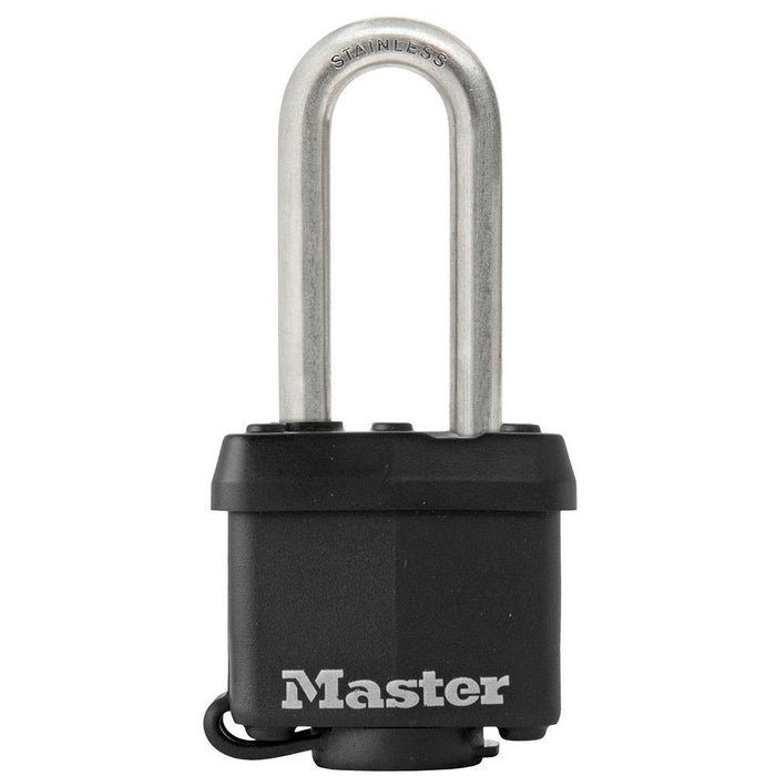 Master Lock 311SSKAD 1-9/16in (40mm) Wide Covered Stainless Steel Padlock with 2in (51mm) Shackle; Black-Keyed-HodgeProducts.com