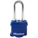 Master Lock 312D 1-9/16in (40mm) Wide Covered Laminated Steel Padlock with 2in (51mm) Shackle; Blue-Keyed-HodgeProducts.com