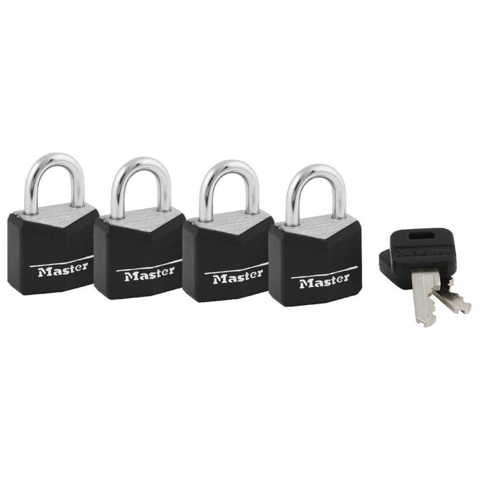 Master Lock 121Q Covered Solid Body Padlock; 4 Pack 3/4in (19mm) Wide-Keyed-HodgeProducts.com