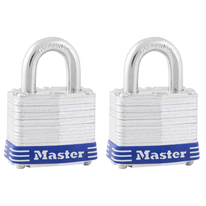 Master Lock 3T Laminated Steel Padlock; 2 Pack 1-9/16in (40mm) Wide-Keyed-HodgeProducts.com