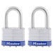 Master Lock 5T 2in (51mm) wide laminated steel padlock, 1-1/2in (38mm) shackle, 2-pack-Keyed-HodgeProducts.com