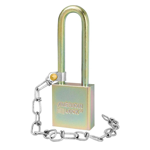 Master Lock A5202GLWN Government Padlock, with Chain and 3in (75mm) Tall Shackle NSN: 5340-01-588-1916-Keyed-HodgeProducts.com