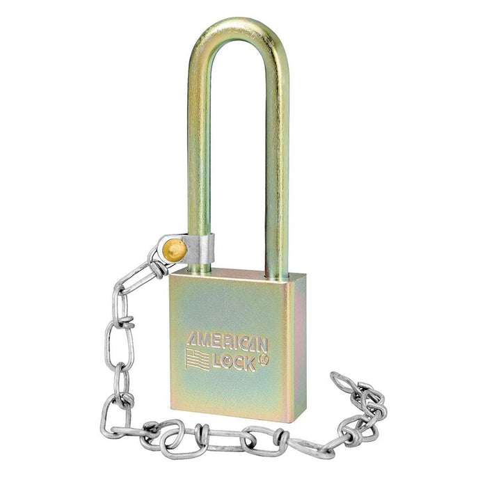 Master Lock A5202GLWNKA Government Padlock, with Chain and 3in (75mm) Tall Shackle NSN: 5340-01-588-1905-Keyed-HodgeProducts.com