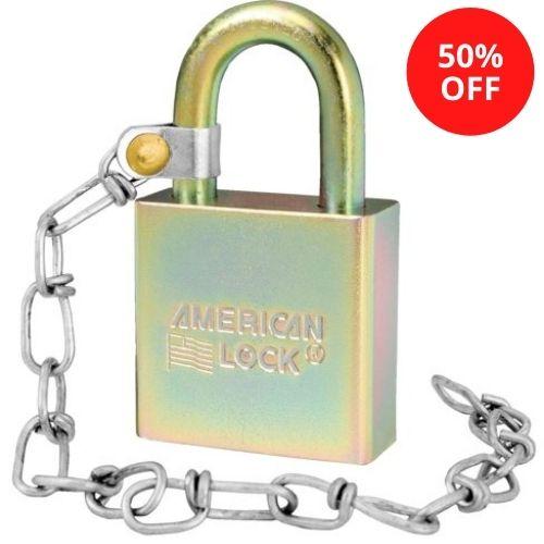 Master Lock A5200GLWNKA Solid Steel BumpStop® Rekeyable Pin Tumbler Government Padlock with Attached Chain 1-3/4in (44mm) Wide